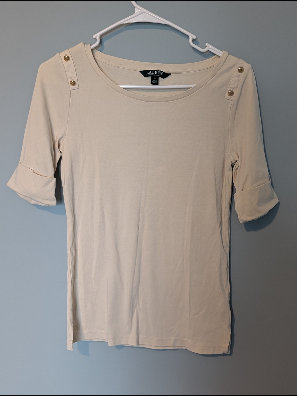 Ralph Lauren Cream Short-Sleeve Button-Shoulder Top